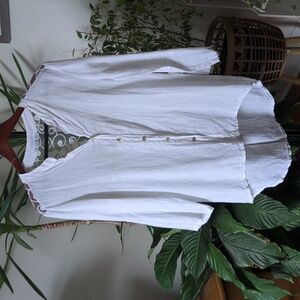 Linen Button-Down, High-low Tunic with Lace Back